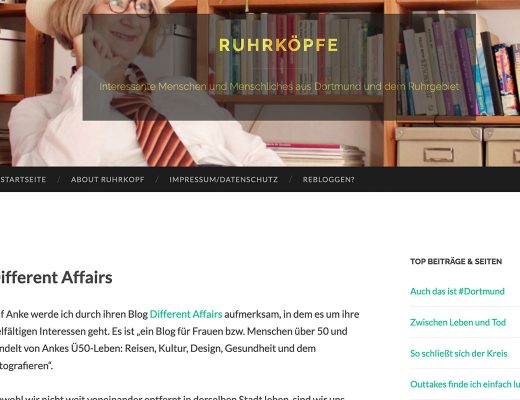 Ein Headerbild und ein Artikeltext eines Blogs namens Ruhrköpfe
